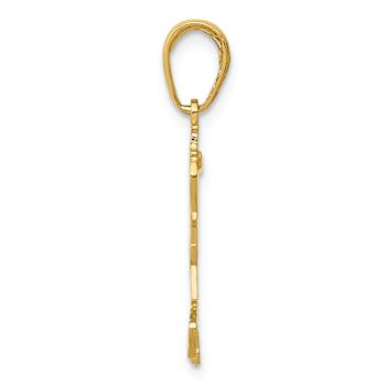 14k Yellow Gold Satin and Textured Little Girl Walking with Flowers Pendant