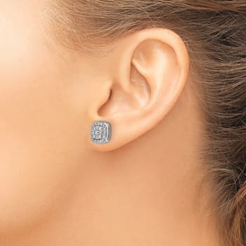 Rhodium Over 14K White Gold Lab Grown Diamond SI1/SI2, G H I, Squared
Halo Post Earrings