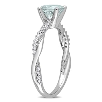 Aquamarine and Diamond 14K White Gold Crossover Ring 1.15ctw
