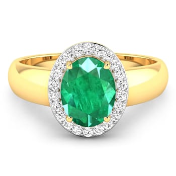 1.75ctw Green Emerald and Diamond 14K Yellow Gold Halo Ring