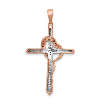 14k Two-tone Gold Red and White Diamond Cross with Heart Pendant
