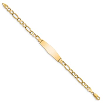 14k Yellow Gold Polished Soft Diamond Shape Figaro Link ID Bracelet