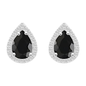7x5mm Pear Shape Black Onyx And Created White Sapphire 10k White Gold
Halo Stud Earrings