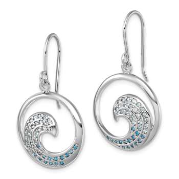 Rhodium Over Sterling Silver Polished Cubic Zirconia Wave Dangle Earrings