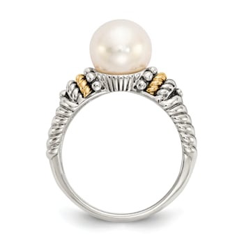 Sterling Silver Antiqued with 14K Accent 8mm Freshwater Cultured Pearl Ring