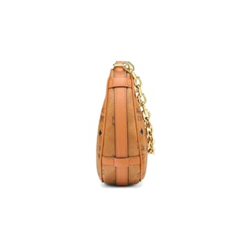 MCM Small Aren Cresent Hobo in Visetos Cognac Handbag