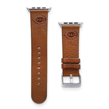 Gametime MLB Cincinnati Reds Tan Leather Apple Watch Band (42/44mm M/L).
Watch not included.