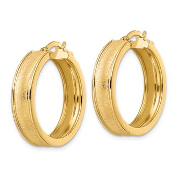 14k Yellow Gold Brushed and Polished 1" Hoop Earrings