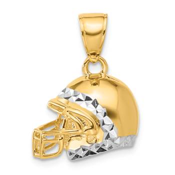 14k Two-tone Gold Diamond-Cut 3D Football Helmet Pendant