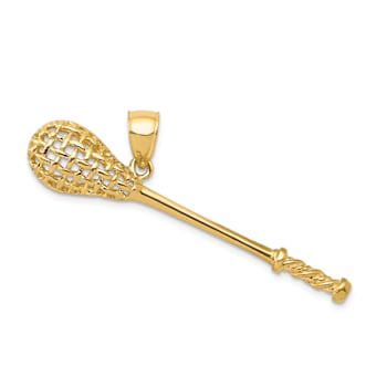 14k Yellow Gold Solid 3D Polished and Textured Lacrosse Stick Pendant