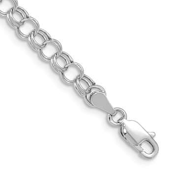 Rhodium Over 10k White Gold 5mm Double Link Charm Bracelet