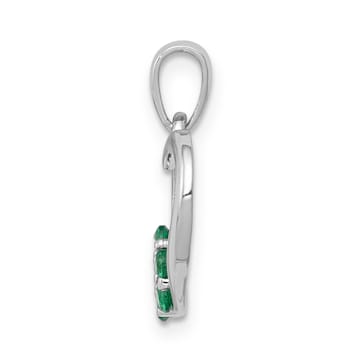 Rhodium Over 14k White Gold Heart and Flower Pendant with Diamond and Emerald