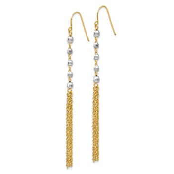 14k Two-tone Gold Diamond-Cut Bead Tassel Dangle Earrings