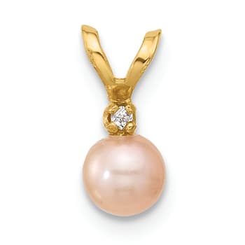 14k Yellow Gold 4-5mm Pink Near Round Freshwater Cultured Pearl and
Cubic Zirconia Pendant