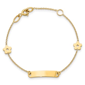 14K Yellow Gold Polished ID with Flower Childrens Bracelet