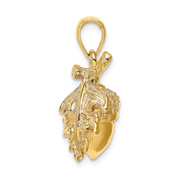 Gold Textured 3D Acorn with Leaf Pendant