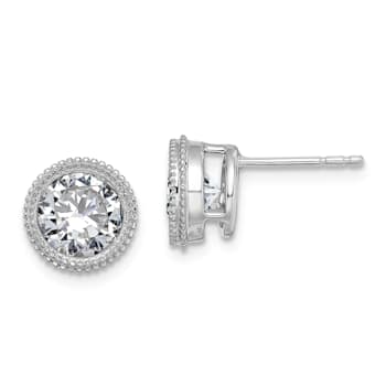 Rhodium Over 14K White Gold Round Beaded Bezel G H I True Light
Moissanite Earrings
