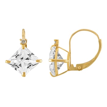 10K Yellow Gold Lab Created White Sapphire and Diamond Princess
Leverback Earrings 3.40ctw