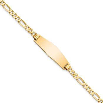 14k Yellow Gold Soft Diamond Shape Flat Figaro Link ID Bracelet