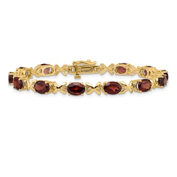 14K Two-tone Gold 7x5mm Oval Garnet Bracelet