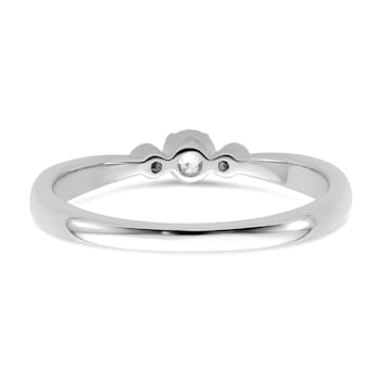 Rhodium Over 14K White Gold Petite Beaded Edge Round Diamond Ring 0.1ctw