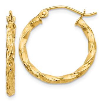 14k Yellow Gold Textured 13/16" Twisted Hoop Earrings