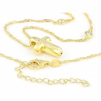 CZ Cross Pendant Necklace In 18K Gold Over Sterling Silver