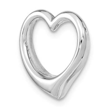 Rhodium Over 14k White Gold 3D Polished Heart Chain Slide Pendant
