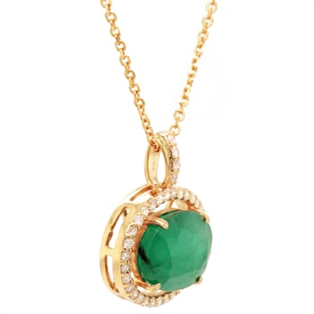 4.13 Ctw Emerald and 0.30 Ctw White Diamond Pendant in 14K YG