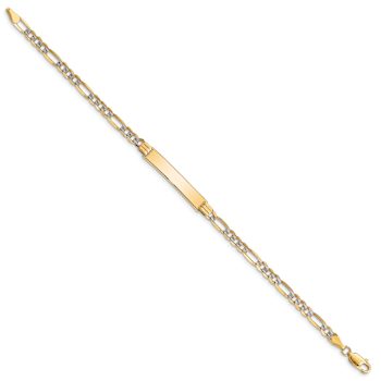 14k Yellow Gold and Rhodium Over 14k Yellow Gold Pave Figaro Link ID Bracelet