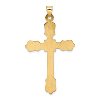 14k Yellow Gold Polished Textured Diamond Pattern Cross Pendant