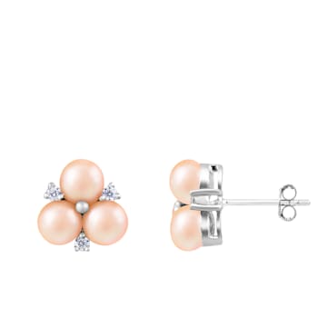 3.5-4mm pink cultured freshwater pearl rhodium over sterling silver earrings