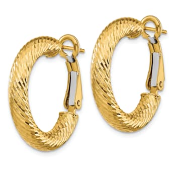 14k Yellow Gold Diamond-Cut 7/8" Round Hoop Earrings