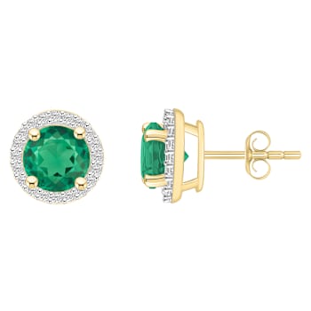 6mm Round Created Emerald And Created White Sapphire 10k Yellow Gold
Halo Stud Earrings