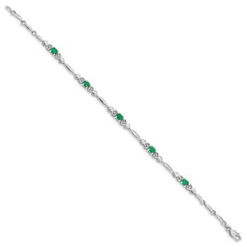 Rhodium Over 10k White Gold Diamond and Emerald Bracelet