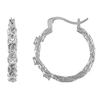 Sterling Silver Lab Created White Sapphire Byzantine Hoop Earrings .4ctw
