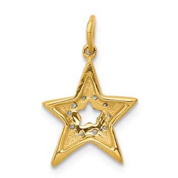 10k Yellow Gold and Rhodium Over 10k Yellow Gold Diamond Star Charm