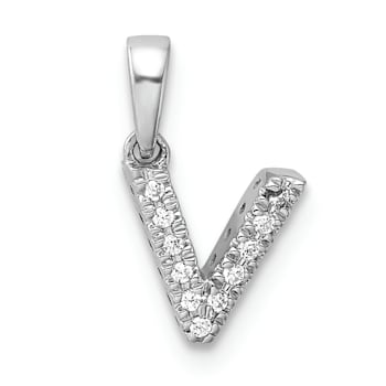 14K White Gold Diamond Letter V Initial with Bail Pendant