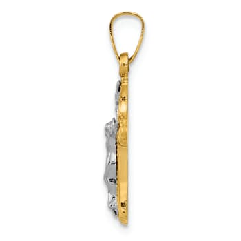 14k Yellow Gold and 14k White Gold Brushed/Textured INRI Crucifix Pendant