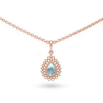 Pear Shape Blue Topaz 14K Rose Gold Over Sterling Silver Pendant with Chain