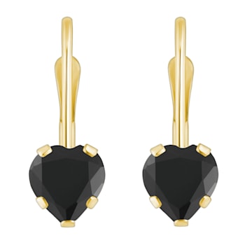 5mm Heart Shape Black Onyx 10k Yellow Gold Drop Earrings
