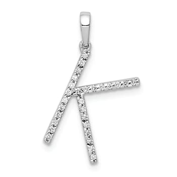 Rhodium Over 14K White Gold Diamond Letter K Initial Pendant