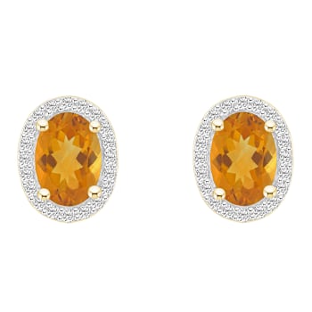 7x5mm Oval Citrine And Created White Sapphire 10k Yellow Gold Halo Stud Earrings