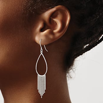 Sterling Silver Polished Teardrop and Beaded Chain Dangle Earrings