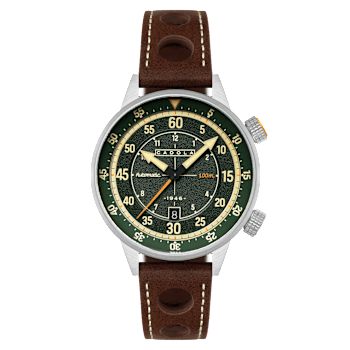 Cadola Rally Timer Green Dial White Bezel Brown Stainless Steel Band
Automatic Watch