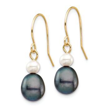 14K Yellow Gold 4-7mm White/Black Round/Rice Freshwater Culutured Pearl
Dangle Earrings