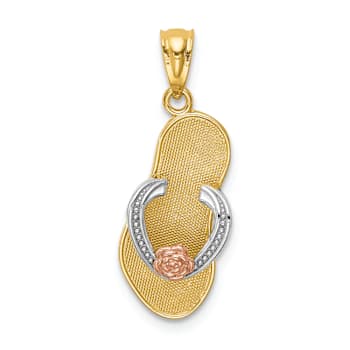 14k Tri-color Gold Textured Sandal Pendant