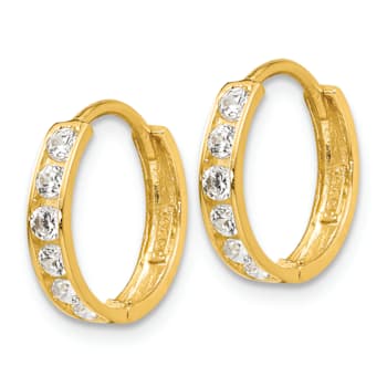 14K Yellow Gold Cubic Zirconia Children's Hinged Hoop Earrings