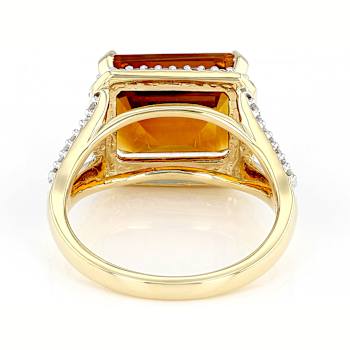 Citrine Rectangular Octagonal And White Diamond Halo Ring In Solid 14K
Yellow Gold 4.55ctw