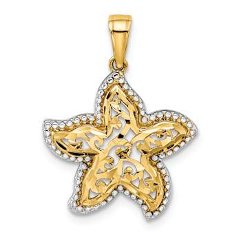 14k Two-tone Gold Diamond-Cut Starfish Pendant